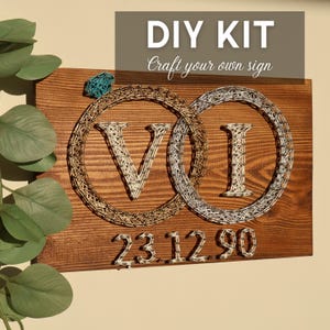 Ringe String Art Kit, personalisierte paar Initialen & Datum DIY Kit, benutzerdefinierte Holz Jubiläum Wohnkultur, Romantische Wandkunst