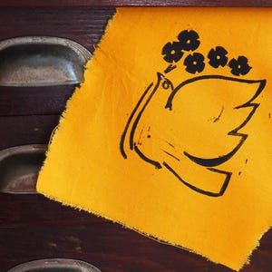 Hand Printed Dove Patch, Linocut Fabric Patch, Folk Bird Sew On Patch, Visible Mending, Patchwork Patch