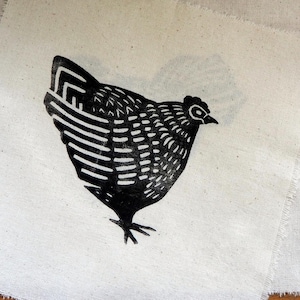 Chicken Fabric Patch, Hand Printed Hen Linocut Patch, Farmhouse Quilt Patch, Easter Sewing