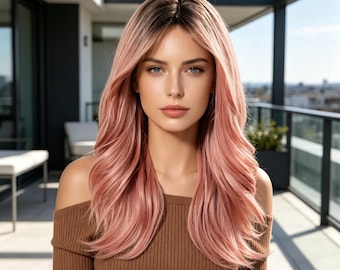 Etiquetas personalizadas, peluca larga ondulada rosa degradado, peluca sintética resistente al calor para mujer