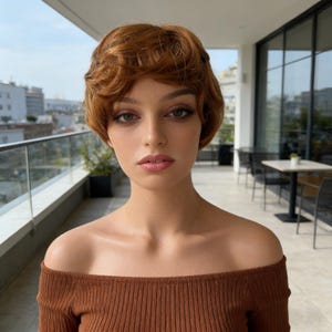 Customization，Auburn Short Curly Pixie Wig – Retro Textured Bob for Women, Heat Resistant Synthetic Wig, Everyday Wear & Gift