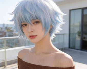 Anpassung ， Valentinstag Himmelblau Spiky Short - Romantische geschlechtsneutrale Cosplay-Haar, hitzebeständiger Kunststoff, perfektes Geschenk für Sie / Ihn