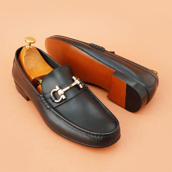 Handmade Black Leather Horsebit Loafers – Italian Style Slip-Ons, Stitched Sole