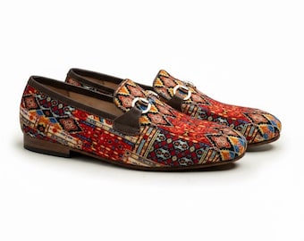 Mocassini in tessuto intrecciato multicolore Ada, scarpe slip-on da uomo fatte a mano