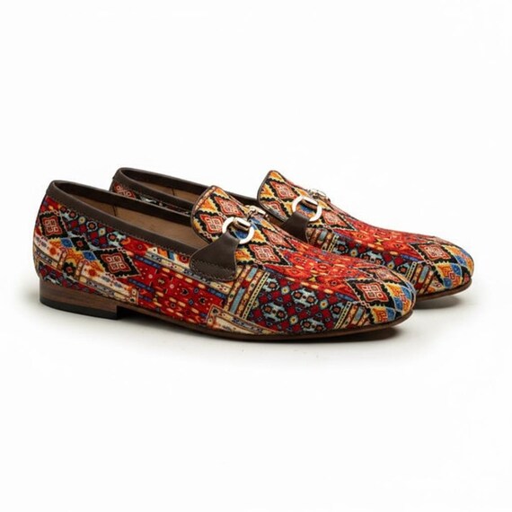 Ada Multi-Colored Woven Fabric Loafers, Handmade Men's Slip-On Shoes