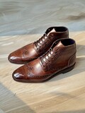 Handmade Chestnut Brown Leather Wingtip Boots, Goodyear Welt
