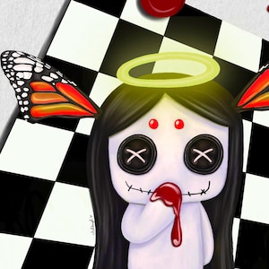 Rebirth Art Print | Macabre Pop Surrealism Art, Dark Emo Room Decor, Goth Wall Art, Bloody Butterfly Illustration, Edgy Halo Decor