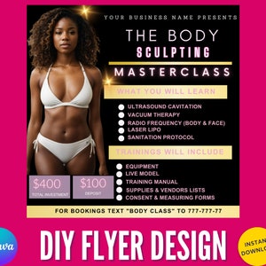 DIY Body Sculpting Masterclass Flyer - Editable Canva Body Contouring Course Promo - Spa Marketing Template