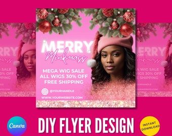 Christmas Holiday Sale Flyer - Social Media Instagram Post Template - Customizable Promo Graphic for Hair, Lash, Lip Gloss Businesses