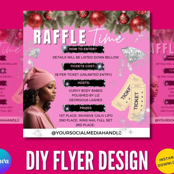 Christmas Raffle Flyer Template | DIY Editable Giveaway Ticket Flyer | Hair Salon Fundraiser Flyer Social Media Ready Premade Business Flyer