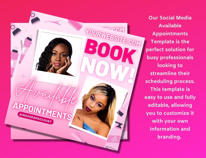 Appointment, Available, Bookings, Book Now Salon Flyers, Hair Lash Nail Makeup Instagram Templates Editable Canva image 3
