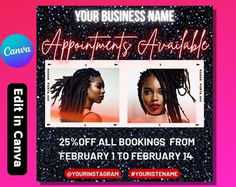 Editable Appointments Available Template Book Now Flyer, DIY, Premade Template, Hair, Lashes, Make up, Nails, Stylist, Canva Template