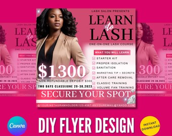 LASH MASTERCLASS E-FLYER template, social media engagement templates, eyelash extensions class, lashes class, canva