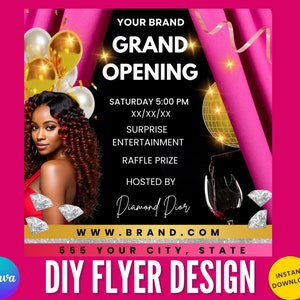 Grand Opening Flyer Template: Lash, Hair, Nail Salon Launch (DIY Canva)