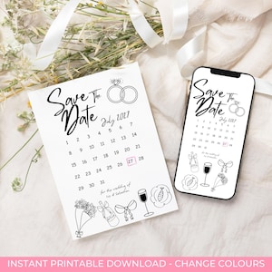 Italian-style Save The Date, doodle save the date, hand illustrated save the date card, hand drawn wedding invitation