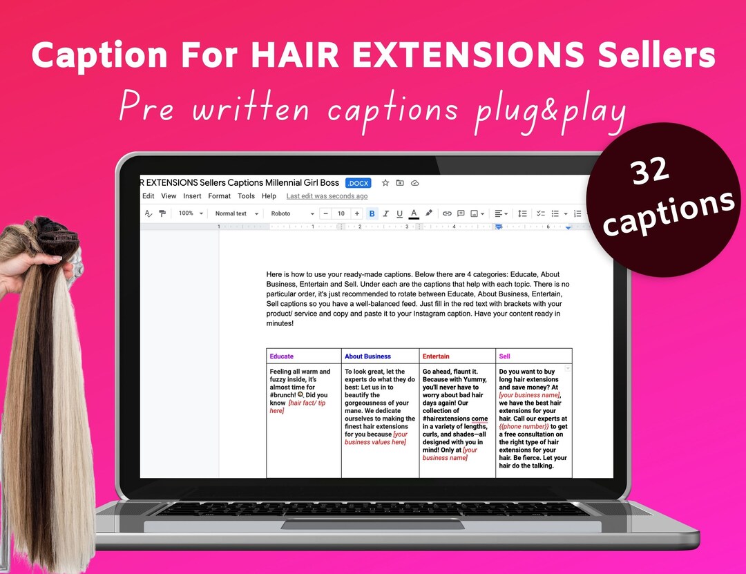 HAIR EXTENSIONS Instagram Caption Template - Etsy New Zealand