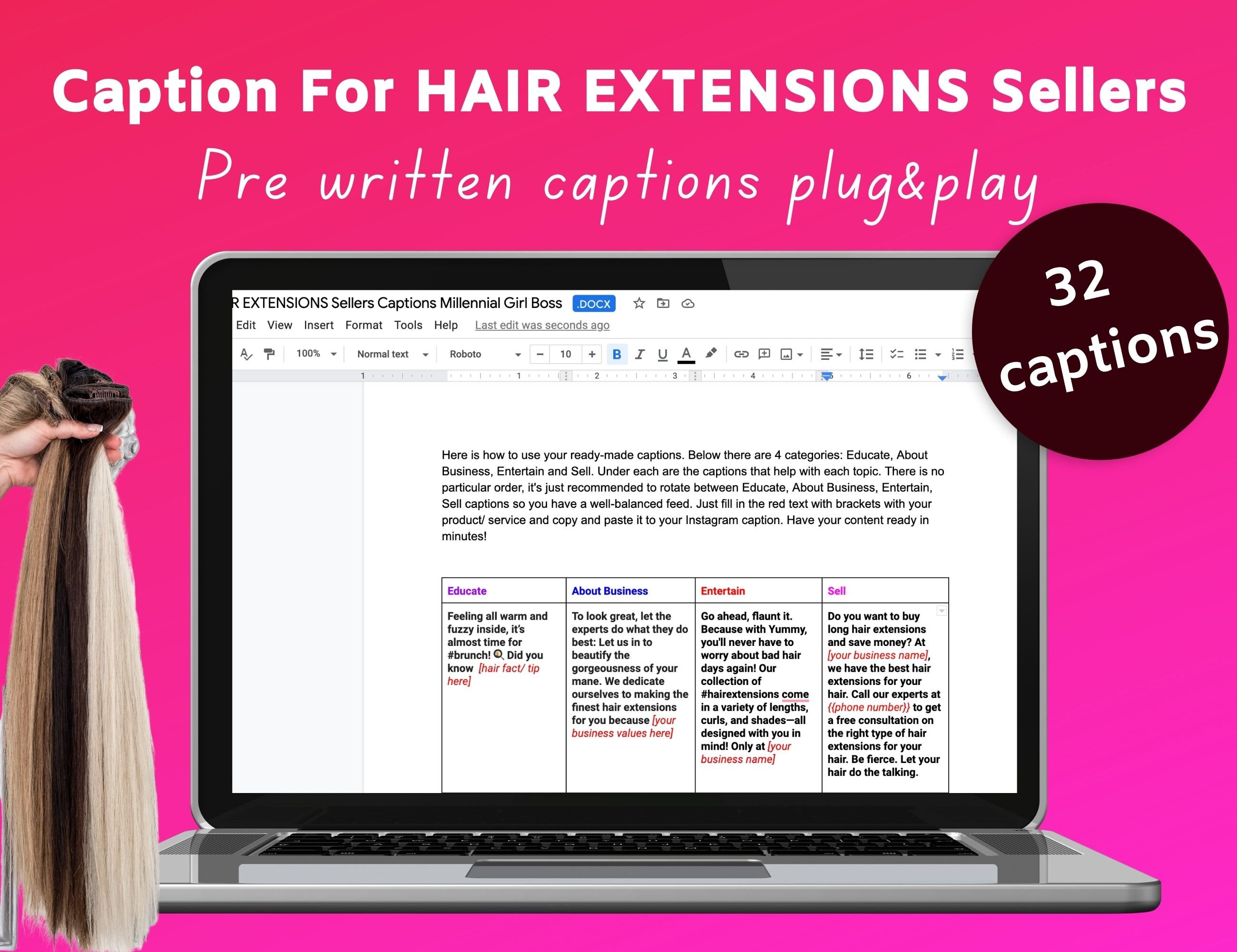 HAIR EXTENSIONS Instagram Caption Template Etsy