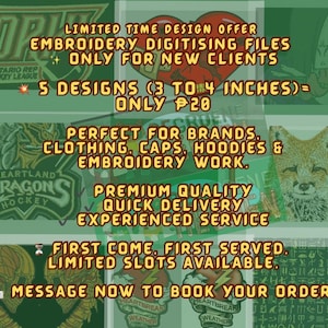 5 benutzerdefinierte Stickerei Digitalisierung Logo Designs | Neukundenangebot (nur digitale Datei)