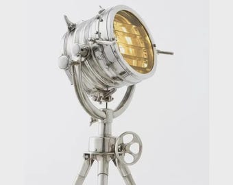 Chrome Finish Vintage Studio Spotlight Floor Lamp – Royal Master Replica – Handmade Tripod Standing Light