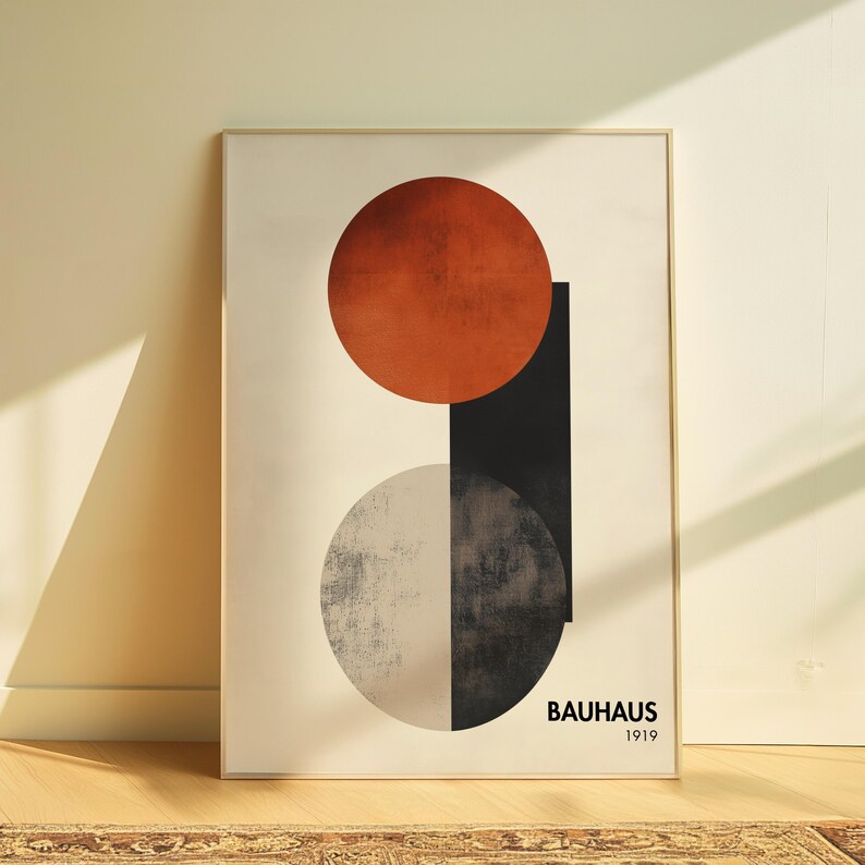 Bauhaus Warm Art Print | Minimalist Geometric Wall Art | Mid Century ...