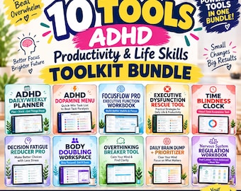 Paquete de planificadores para TDAH, kit de herramientas para la función ejecutiva, cuaderno de trabajo para adultos con TDAH, registro de ceguera temporal, conjunto de planificadores digitales para la concentración y la productividad.