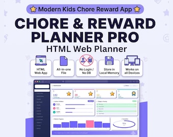 Kids Chore Chart Planner, Reward Tracker, Allowance, Goals (Digital Download)