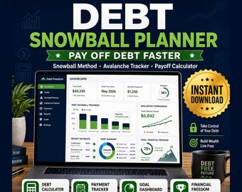 Aplicación para planificar el pago de deudas / Calculadora de bola de nieve y avalancha, seguimiento de la fecha para quedar libre de deudas, herramienta de financiación de tarjetas de crédito (descarga digital)