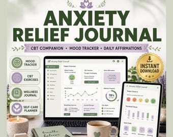 Aplicación de diario para aliviar la ansiedad, complemento para la TCC, registro del estado de ánimo y herramientas de afrontamiento, descarga digital.