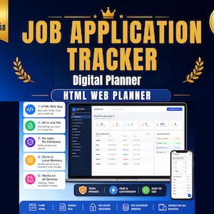 Job Application Tracker HTML Web Planner | Interview Kanban Organizer (Digital Download)
