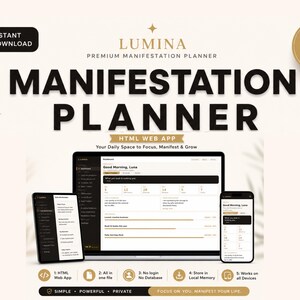 App per la pianificazione della manifestazione / Diario della Legge di Attrazione, Metodo 369, Bacheca della gratitudine e della visione, Monitoraggio delle abitudini (Download digitale)