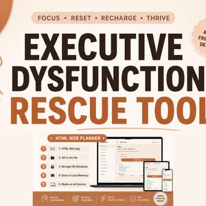ADHD Executive Dysfunction Tool | Task Initiation Helper, Brain Dump, Focus Reset App (Digital Download)