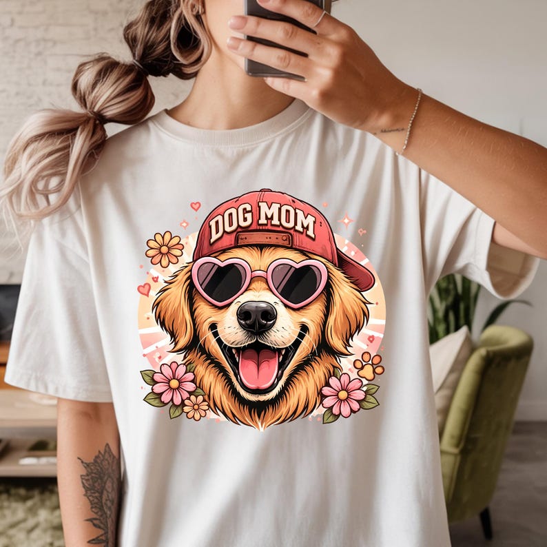 Dog Mom DTF Transfer, Golden Retriever Heart Sunglasses, Ready to Press ...