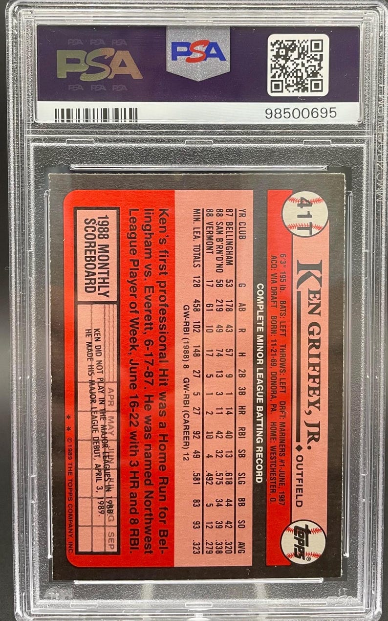 Ken Griffey JR. 1989 Topps Traded #41T PSA 8 afbeelding 2