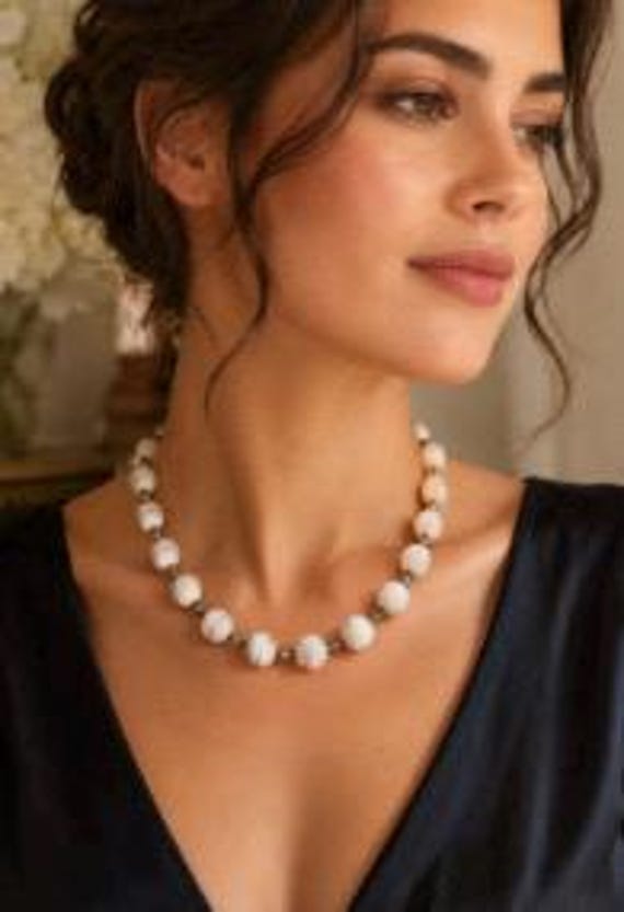 Miriam Haskell White & Gray Swirl Art-Glass Beaded Necklace