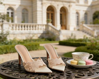 Spitze Spitze Toe Pantoletten | Braut Sandaletten | Hochzeit Gastkleid Schuhe, maßgeschneiderte Einlagen