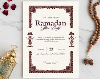 Iftar Party Invitation Template | Ramadan Dinner Invite, Editable Canva Design