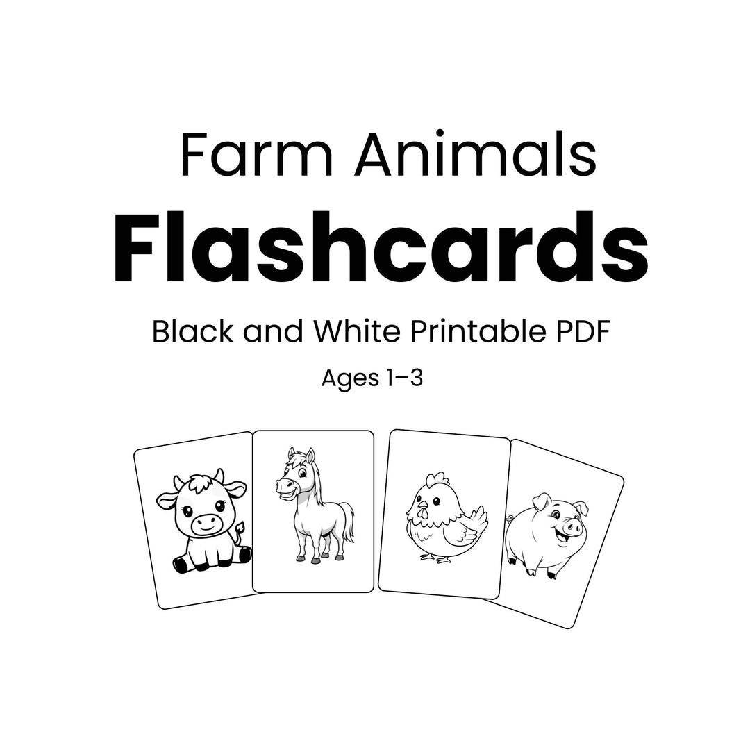 Farm Animals Flashcards Black & White Printable PDF Ages 1–3 - Etsy Canada