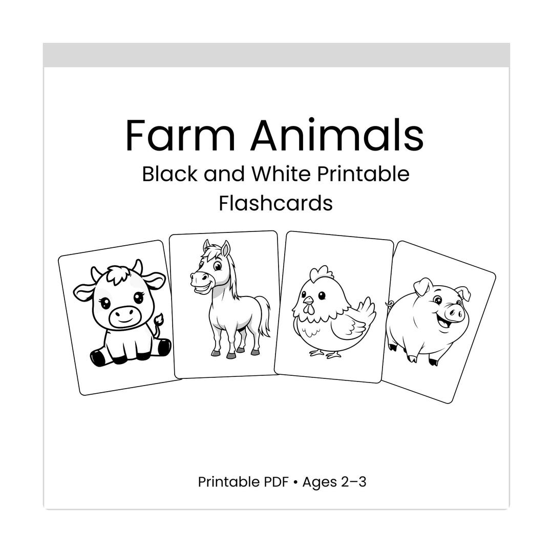 Farm Animals Flashcards for Toddlers 1–3 | Black and White Printable ...