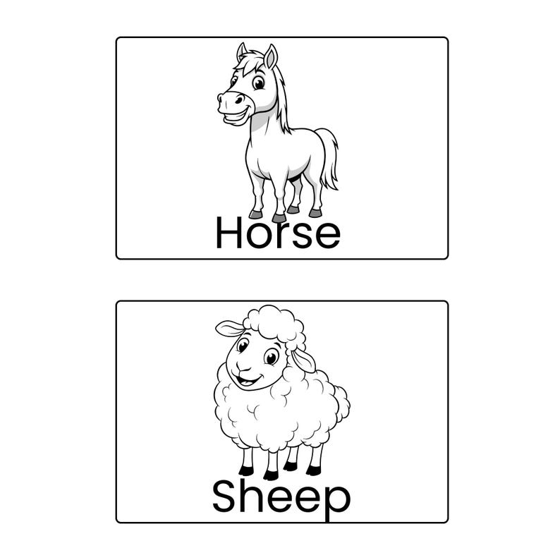 Farm Animals Flashcards Black & White Printable PDF Ages 1–3 - Etsy Canada