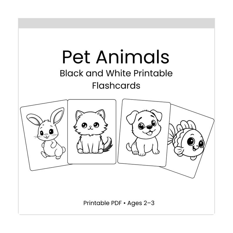 Pet Animals Flashcards for Toddlers 1–3 | Black and White Printable PDF ...