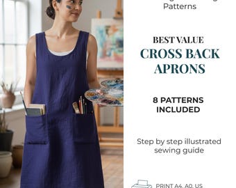 Lot de patrons de couture de tabliers PDF | de 8 motifs de tablier | Adapté aux débutants | XXS-3TG | Téléchargement numérique