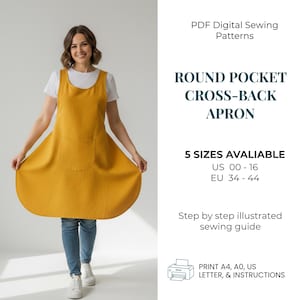 Round Pocket Cross Back Apron Sewing Pattern PDF | Japanese Pinafore | Round Pocket Apron | Artist & Kitchen Apron | Instant Download