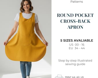 Patron de couture de tablier rond avec poche croisée dans le dos PDF | tablier japonais | Tablier rond avec poche | Artiste et tablier de cuisine | Téléchargement instantané