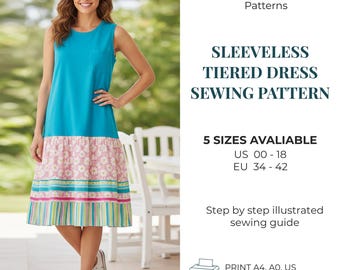 Patron de couture PDF de la robe Nova sans manches | Patron de robe d'été à plusieurs niveaux | Patron de couture pour débutants | Robe en lin avec poche | Téléchargement instantané