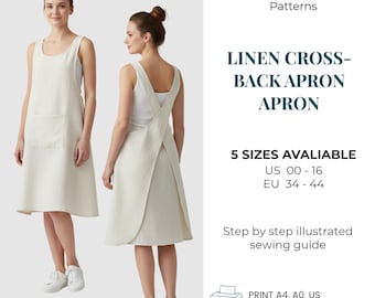 Patron de couture de tablier croisé en lin PDF | Motif tablier japonais | Tablier sans cravate | Couture facile pour débutant | Tablier d'artiste et de cuisine