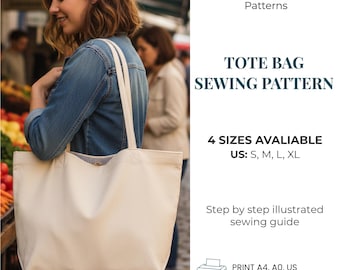 Patron de couture de sac fourre-tout PDF | à motif de sac fourre-tout en toile | à motif de sac à bandoulière | Sac à main facile pour débutant | Modèle de sac de marché | Téléchargement instantané