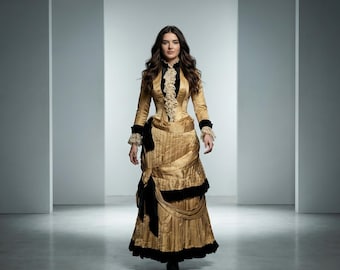 稀少フランスアンティーク1880年代ビクトリアンシルクベルベットケープドレス 1800年代ベル・エポック風ドレスアンサンブル｜ビクトリアン