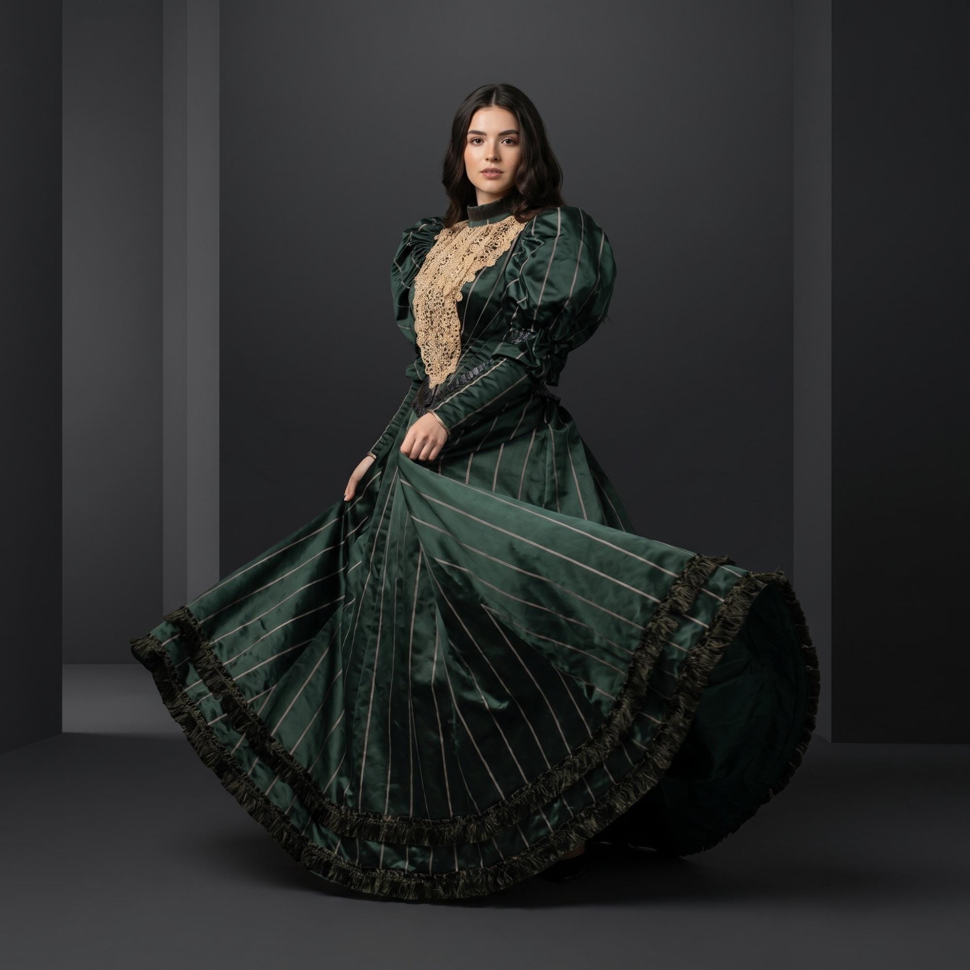 green and black victorian dress Ball Printed Flowy Dress