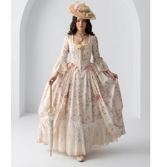18th Century Rococo Floral Victorian Princess Gown