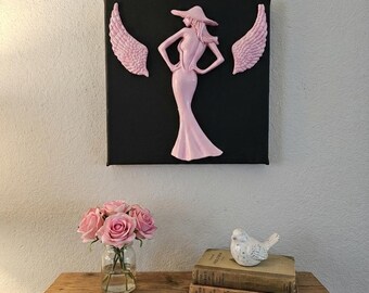 Pink Angel Wings 3D Canvas Art – Handmade Glam Sculpture